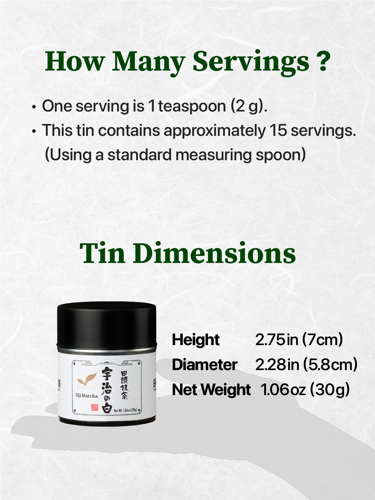 TAGASHIRA CHAHO Uji no Shiro Uji Matcha Green Tea Powder (30g/1.06oz) - First Harvest  Stone Milled  Authentic Ceremonial Grade  100% Product of Japan
