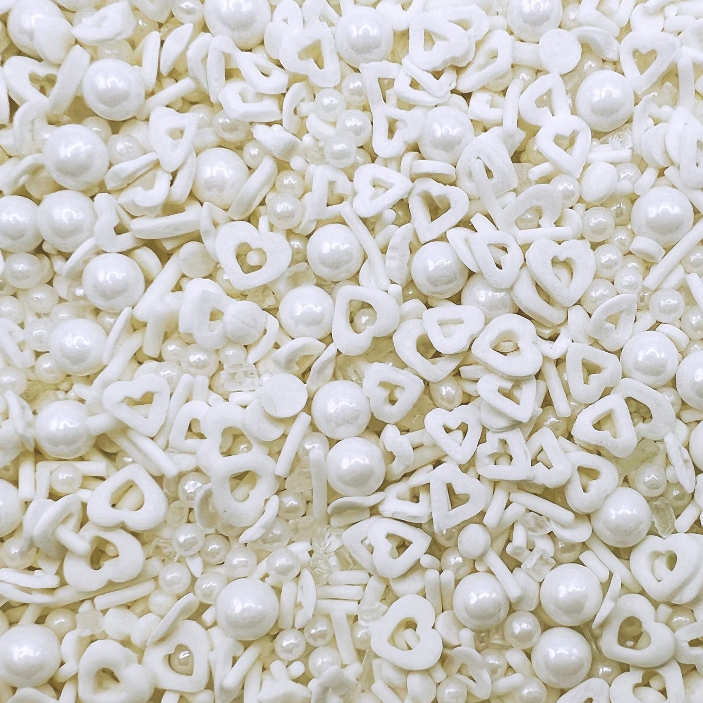 White Heart Sprinkles Mix 3.35 Oz | White Edible Pearls | White Pearl Sprinkles For Cake Decorating | Edible Cake Pearls | Sugar