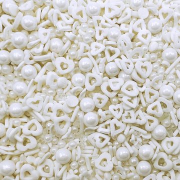 White Heart Sprinkles Mix 3.35 Oz | White Edible Pearls | White Pearl Sprinkles For Cake Decorating | Edible Cake Pearls | Sugar