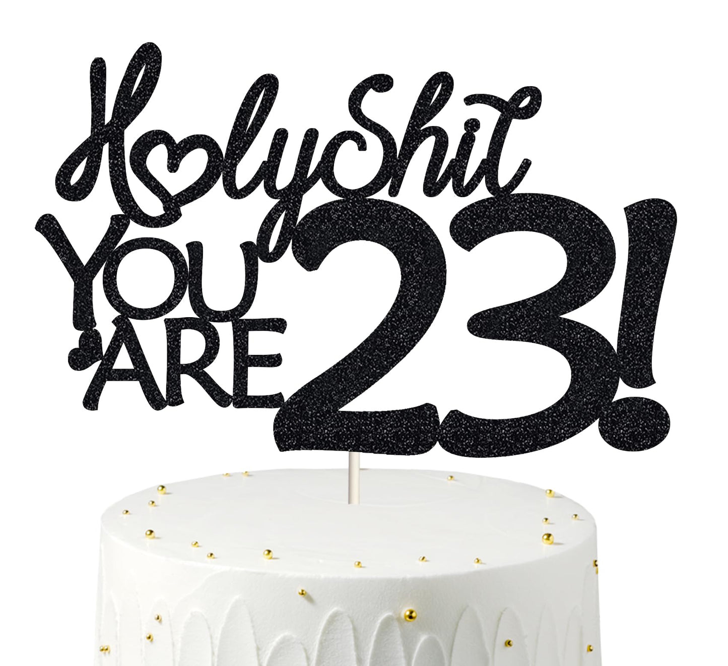 Happy 23rd Birthday Cake Topper - Black Glitter, Funny Cake Topper for Men & Women, 23rd Birthday Decorations