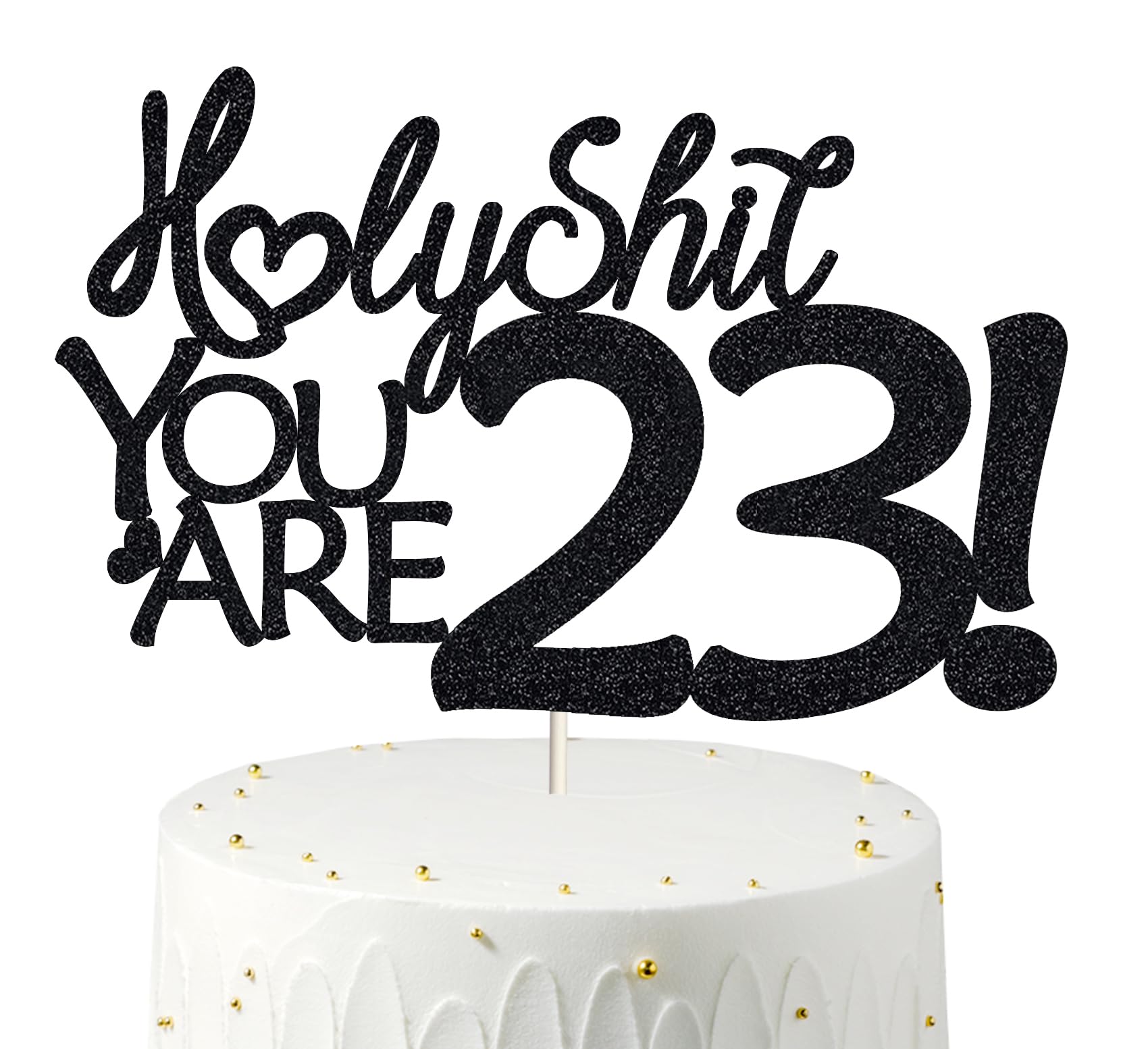Happy 23rd Birthday Cake Topper - Black Glitter, Funny Cake Topper for Men & Women, 23rd Birthday Decorations