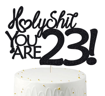 Happy 23rd Birthday Cake Topper - Black Glitter, Funny Cake Topper for Men & Women, 23rd Birthday Decorations