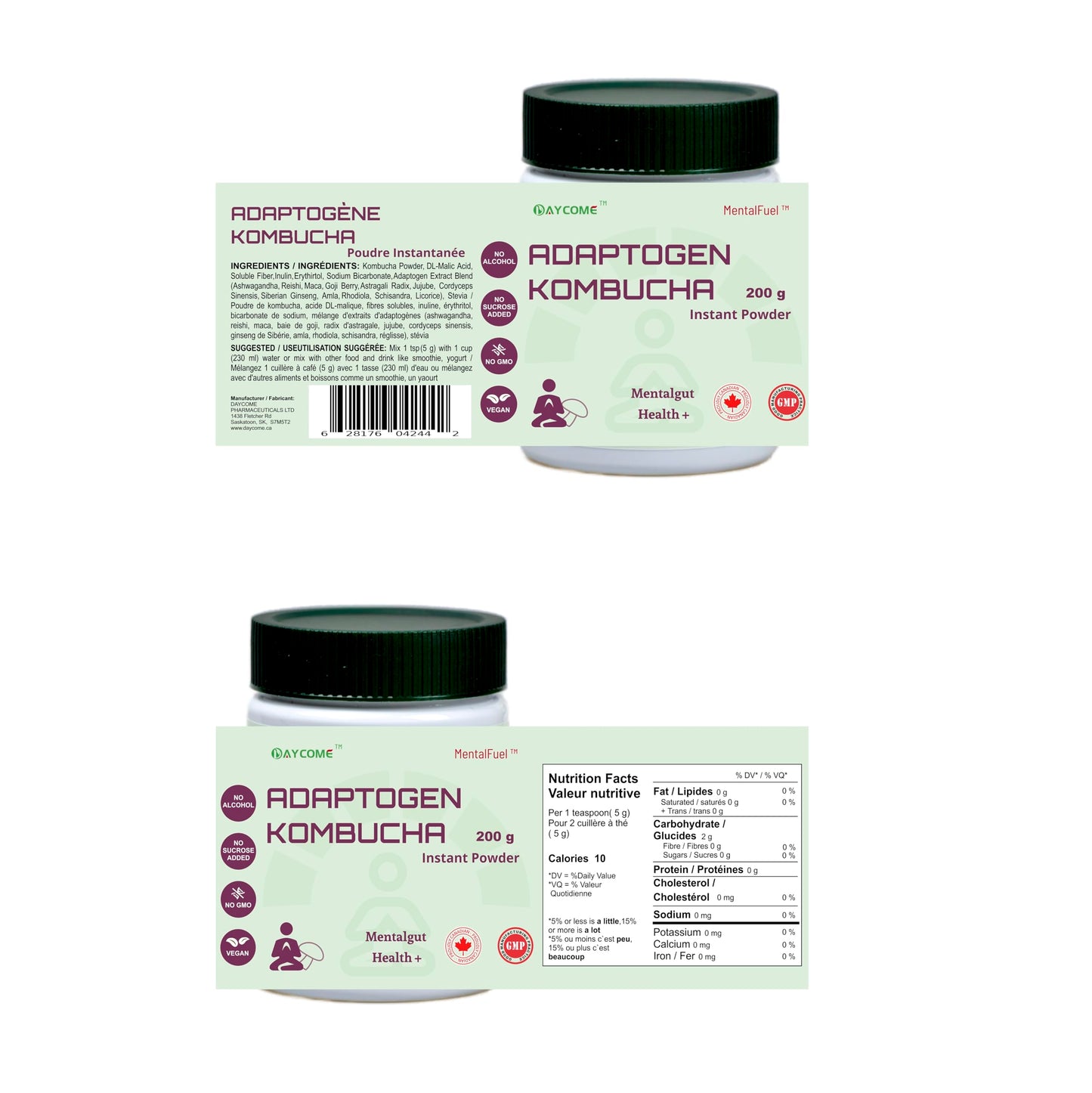 Mentalfuel Adaptogen Kombucha Instant Powder - 40 Servings Sparkling Fermented Kombucha Drink With Adaptogen Blends, Energy, Foc