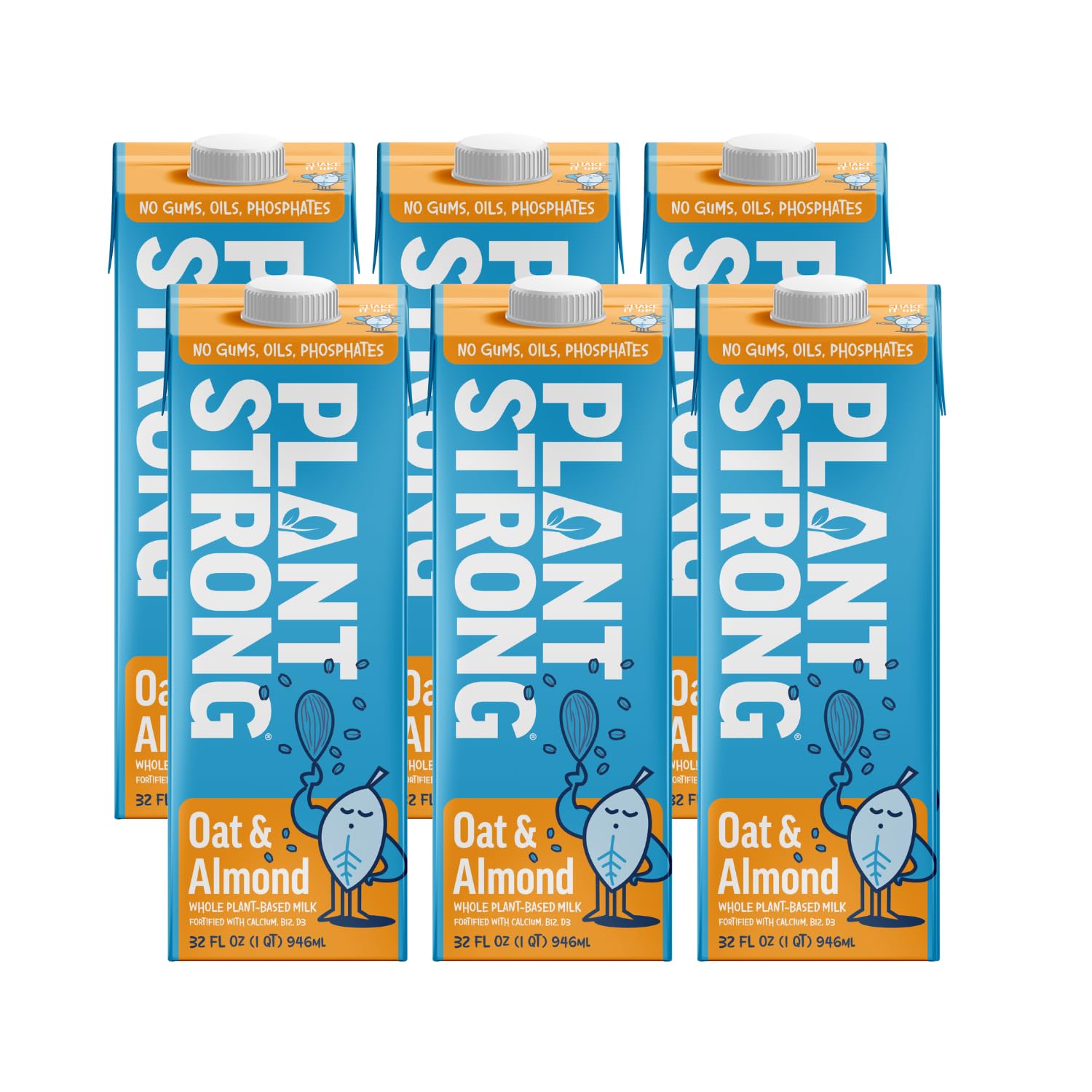 PLANTSTRONG Oat & Almond Milk 32oz (6 Pack) - NON-GMO - Plant Based, Vegan - Gluten Free Dairy Free - Shelf Stable - Lactose Fre