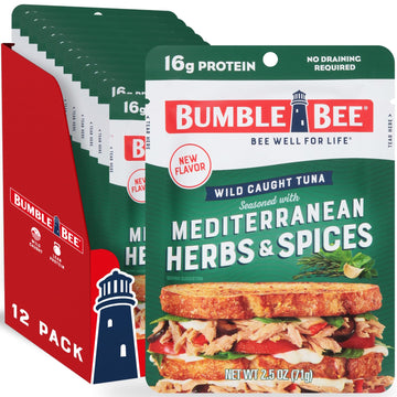 Bumble Bee Mediterranean Herbs & Spices Tuna, 2.5 Oz Pouches (Pack Of 12) - Ready To Eat - Wild Caught - 16G Protein Per Serving - No Draining Required