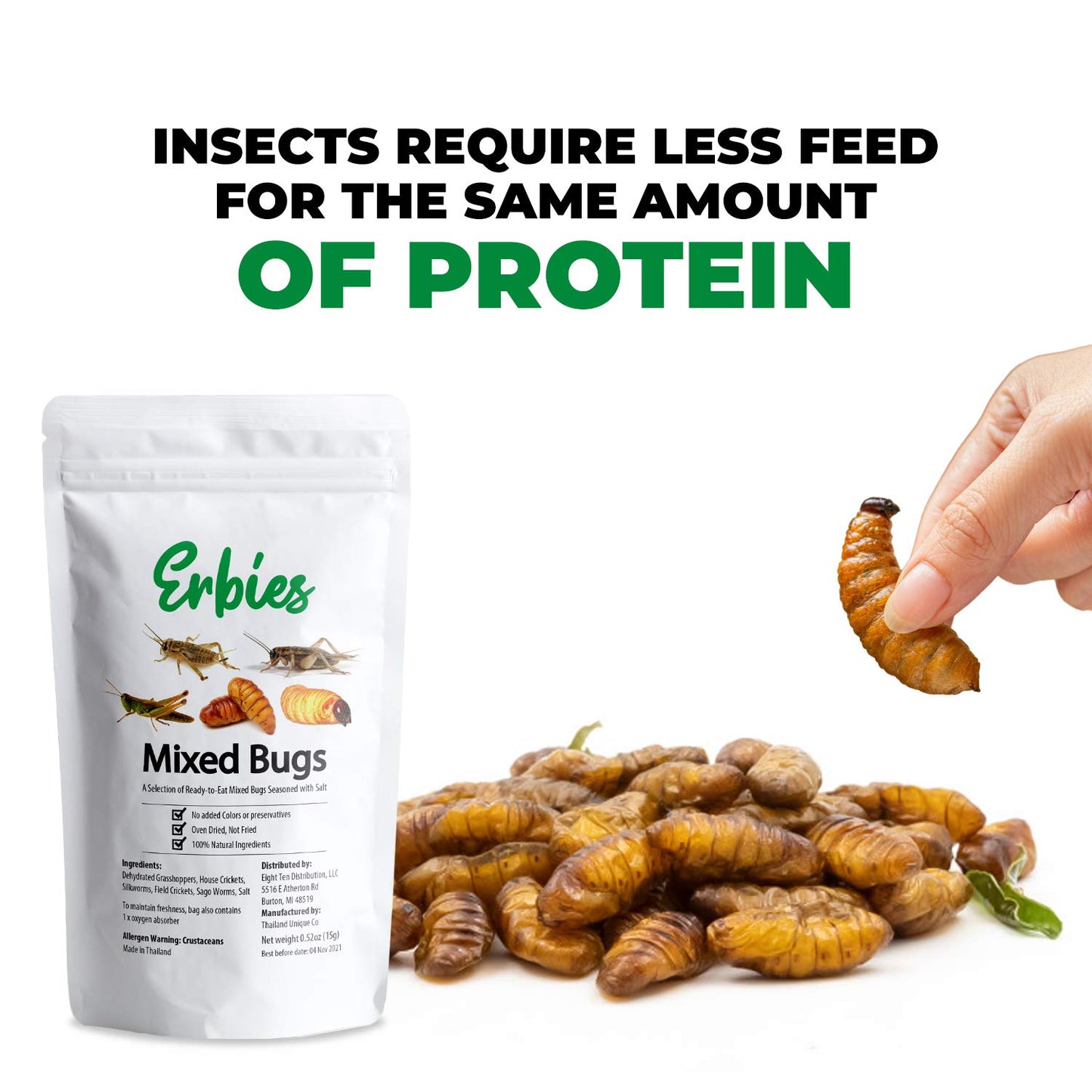 Erbies Edible Bugs Mixed Trail Mix, 15g, Protein Packed Snack with Crickets, Grasshoppers, Silkworms, Fun Gift Idea