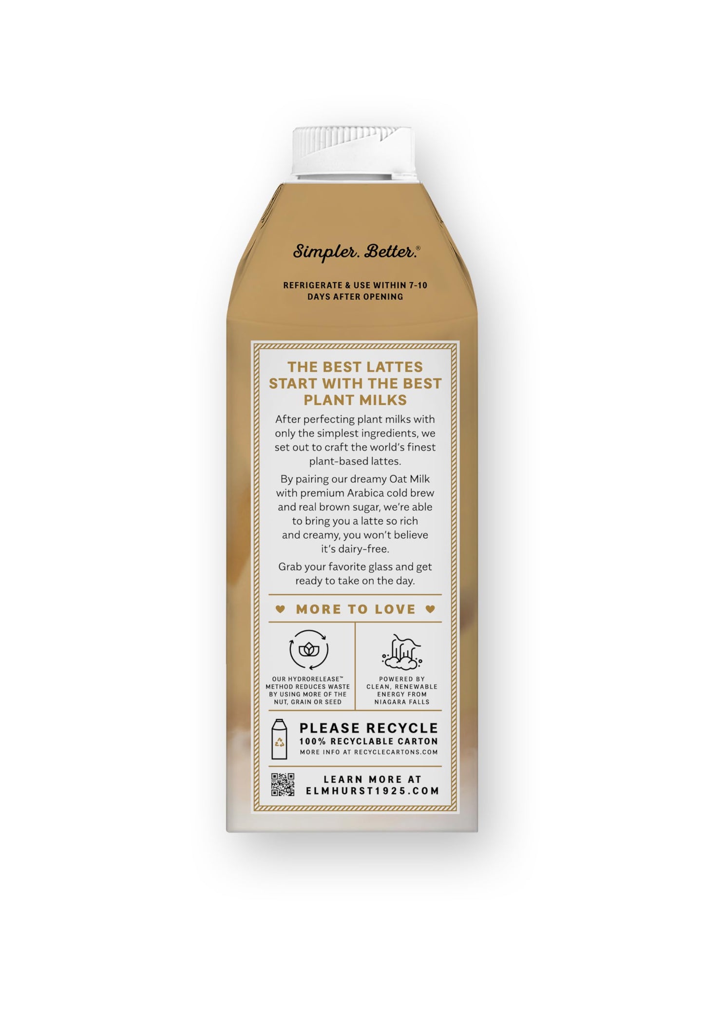 Elmhurst Oat Milk Latte, Plant-Based, Vegan, Cold Brew, 95mg Caffeine, 25.4oz (Pack of 6)