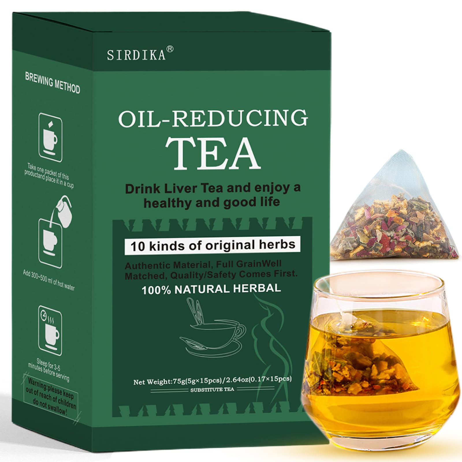 SIRDIKA Oil Flush Tea - 10 Herbal Tea Bags for Liver Cleansing - 1 Box (15pcs)