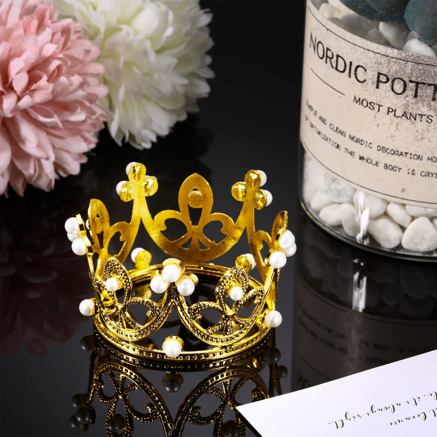 Funrous 12 Pieces Crown Cake Topper Queen Crown Mini Crown Tiny Crown For Cake Topper Princess Decorative Crown Pearl Crystal Ti