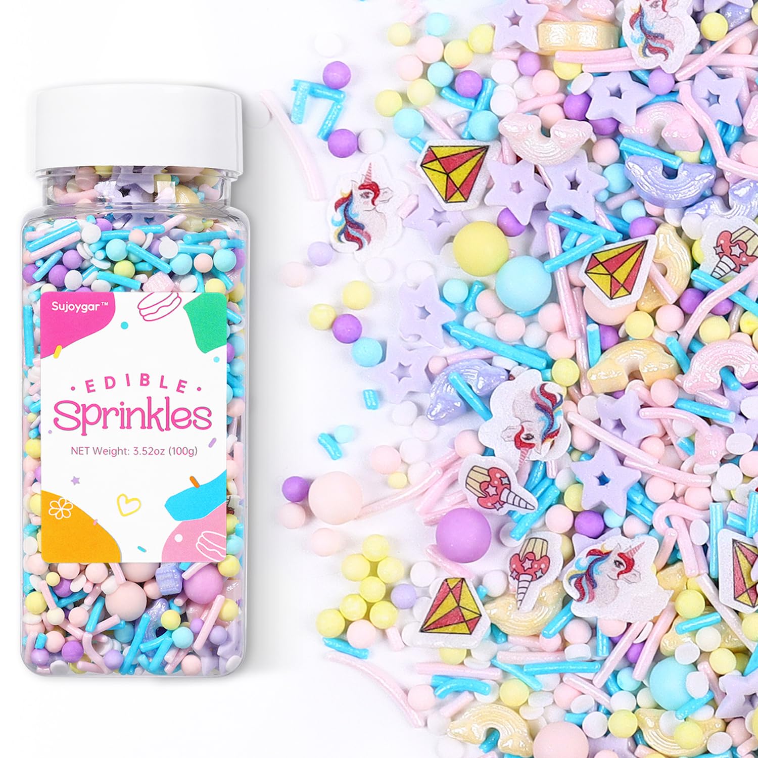 Unicorn Sprinkles Mix | Pink Blue Purple Rainbow | Sprinkles for Cake Decorating | Cupcake Toppers | Ice Cream | Cookie | Fancy 