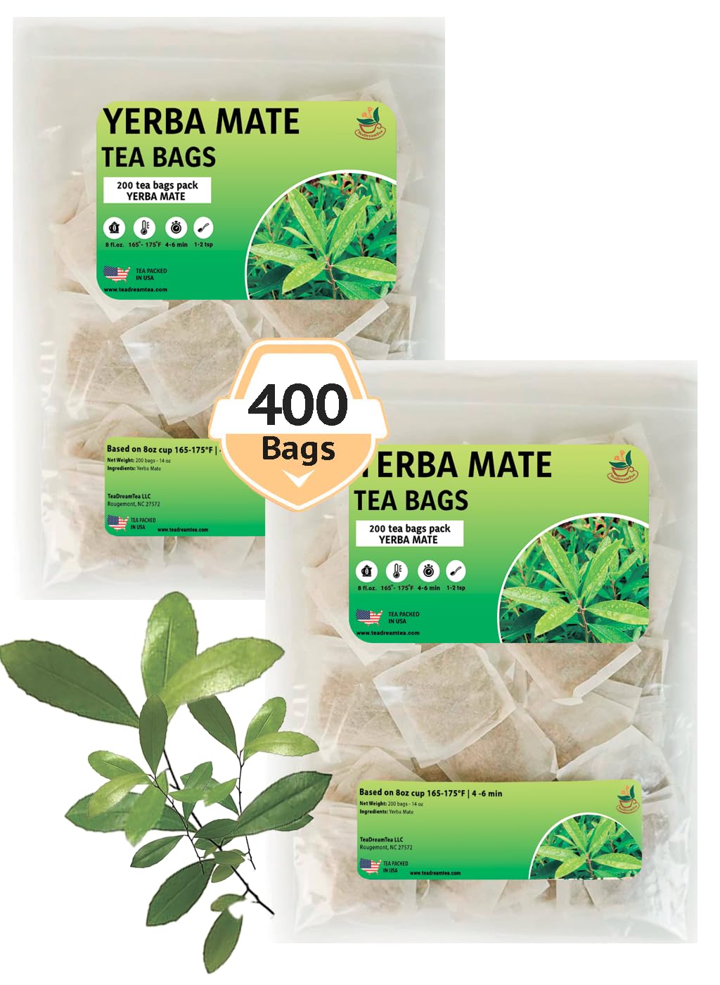 Yerba Mate Tea - Green Cut & Sifted - Unrich Flavor Energy Boost - 400 Tea Bags - Packed With Nutrients - Your Perfect Coffee Replacement