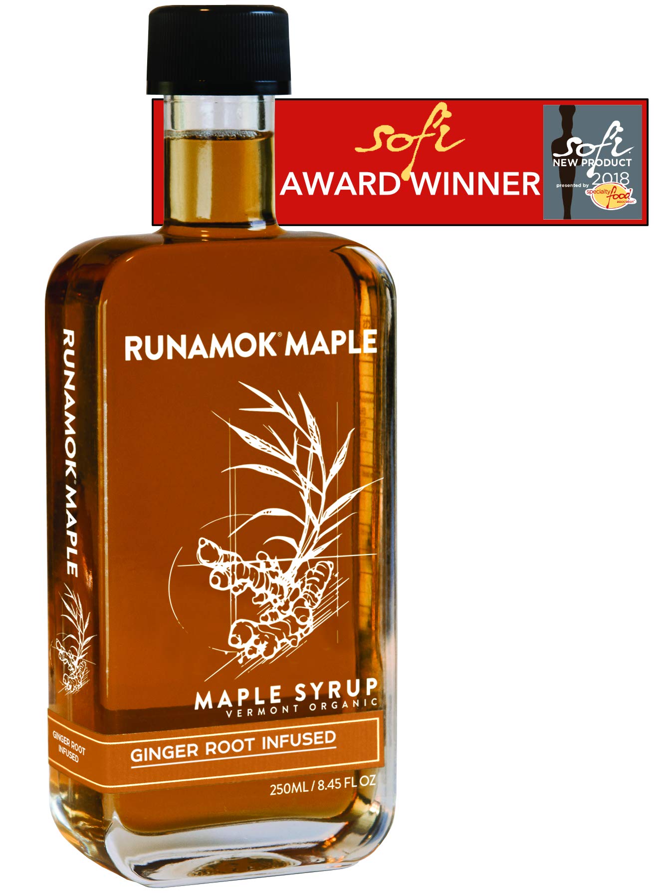 Runamok Ginger Root Infused Maple Syrup - Gluten Free Natural Sweetener - 8.45 Fl Oz (250mL)