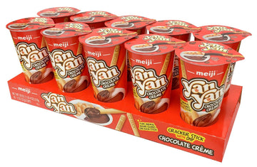 Meiji Yan Yan Dipping Sticks, Chocolate Crme - 2 oz, Pack of 10 - Cracker Sticks with Fun Animals Phrases