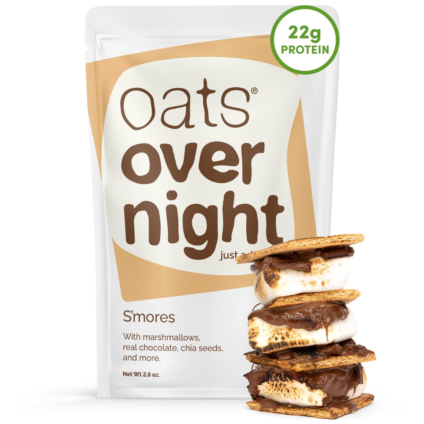 Oats Overnight Smores Overnight Oats, 22g Protein, Gluten Free, High Fiber, 2.8 oz (Pack of 16)