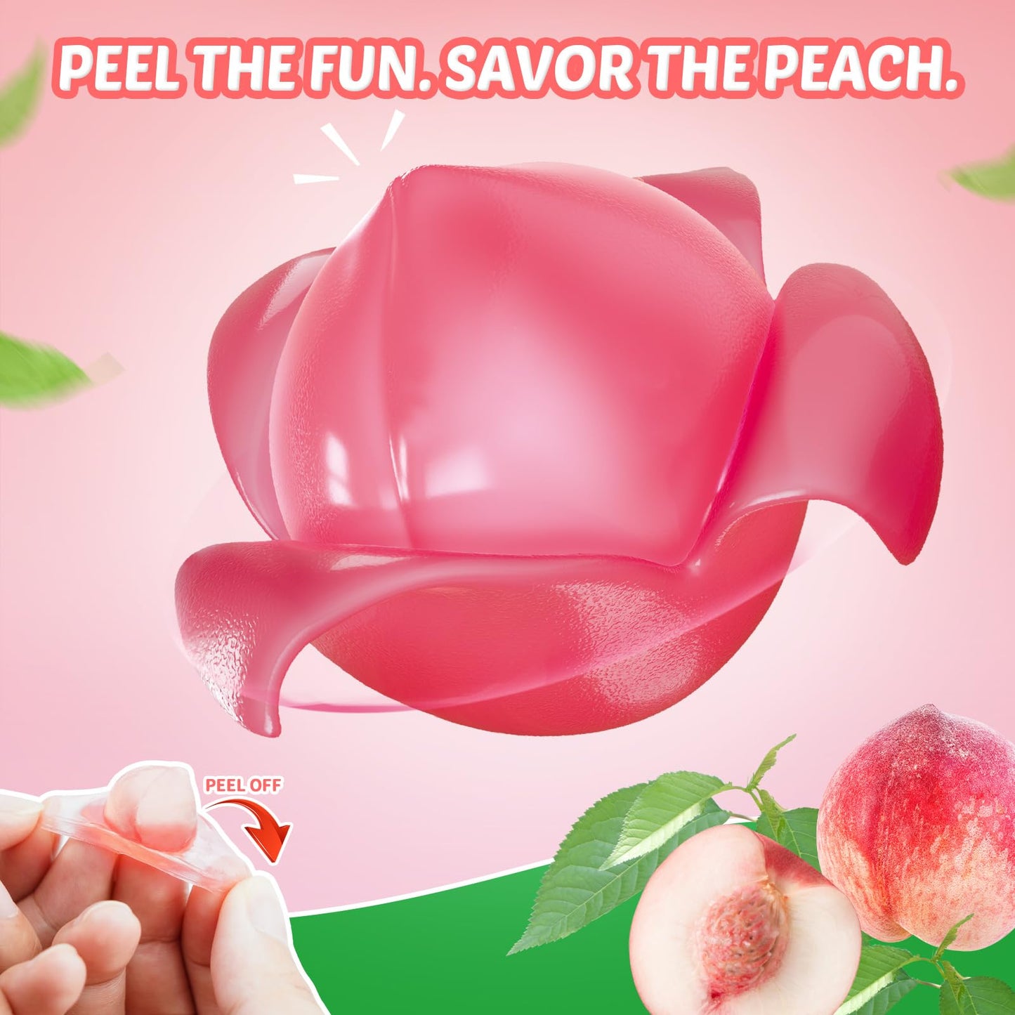 Amos Gummy Peach Candy, Peelable Fruit-Shaped Snack, 8.47oz Box with 10 Packs