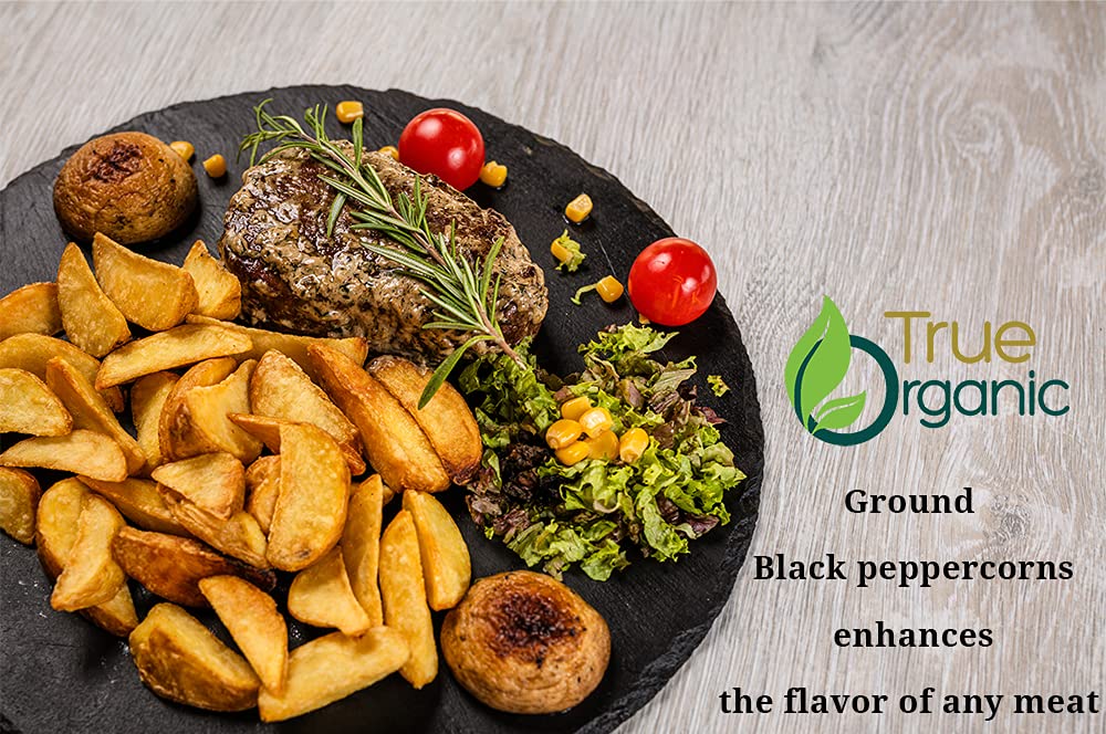 True Organic Ground Black Pepper 16 Oz - Usda & Kosher Certified, Pure Ceylon Premium Quality, Gluten-Free & Non-Gmo Black Peppe
