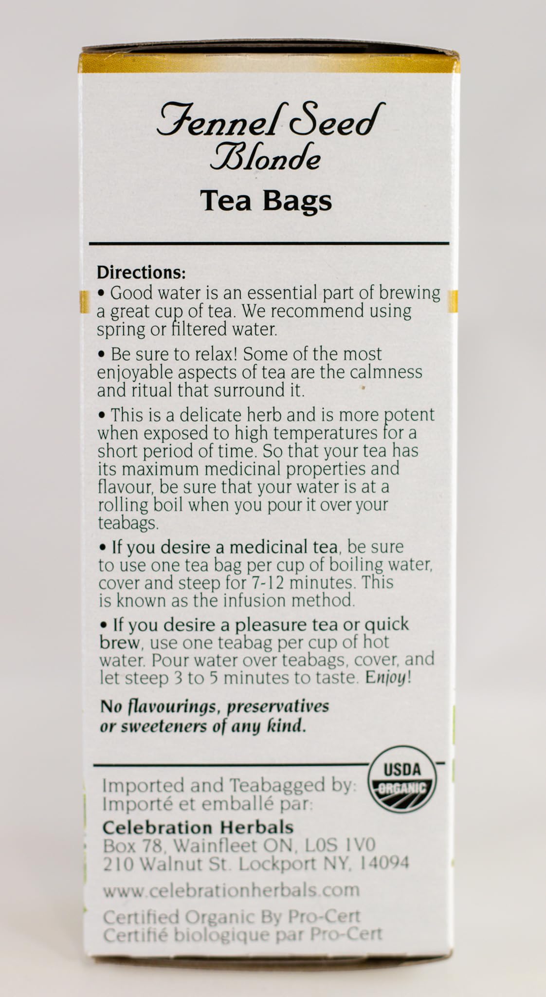 CELEBRATION HERBALS Fennel Seed Blonde Tea Organic 24 Bag, 0.02 Pound
