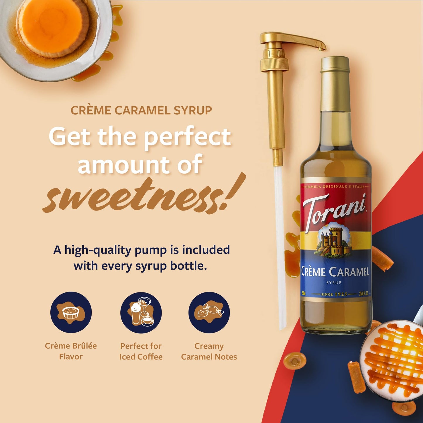 Torani Coffee Syrup, Crme Caramel Flavoring For Drinks, Glass Bottle With Pump Included, 25.4 Oz