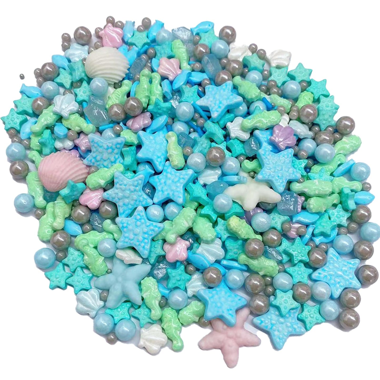 Sentovac Ocean Sprinkle Edible Cake Decorating Hippocampi Starfish Shell Fish Pearl Candy Mix Blue Sprinkle For Cake Cupcake Top