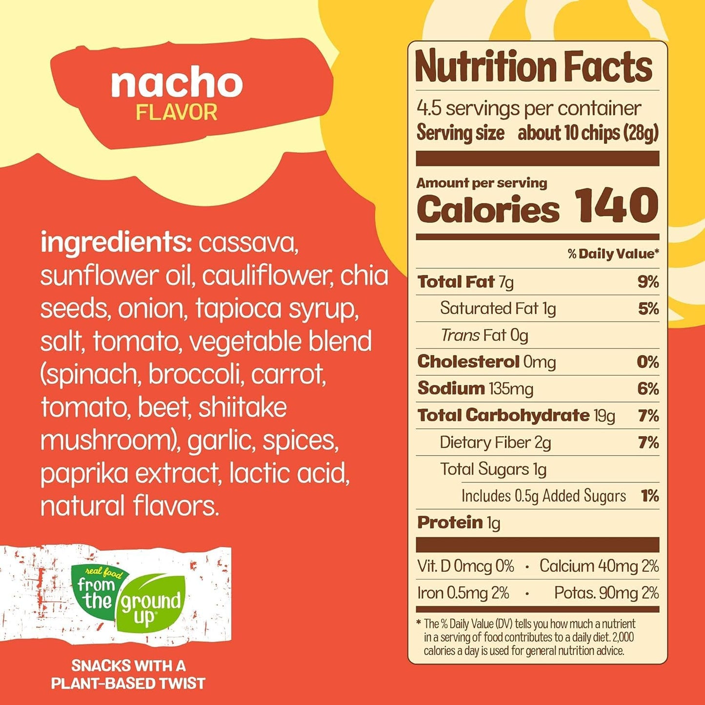 REAL FOOD FROM THE GROUND UP Cauliflower Tortilla Chips - 6Count, 4.5 Oz Bags (Nacho)