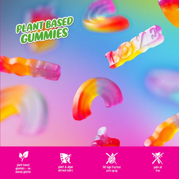 Katjes Plant Based Rainbow Gummy Candy 3 Pack - Cherry, Strawberry, Blueberry & Orange Flavored Gummy Snacks - Palm Oil Free - N