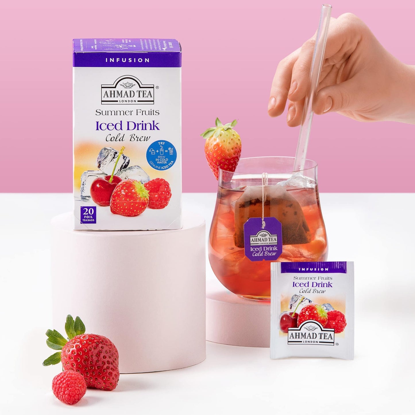 Ahmad Tea Herbal Tea, Cold Brew Summer Fruits Teabags, Iced Tea, 20 Ct (Pack Of 6) - Decaffeinated
