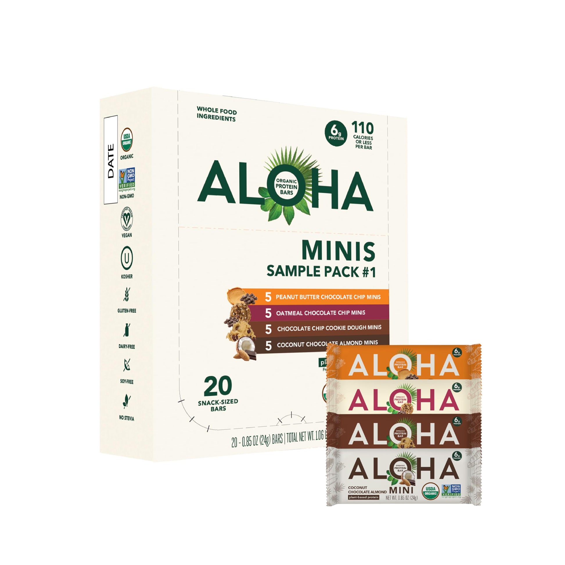 ALOHA Organic Plant Based Protein Bar MINIS | Variety Pack | 20 Count, 24g Bars | Vegan, Low Sugar, Gluten Free, Low Carb, Non-G