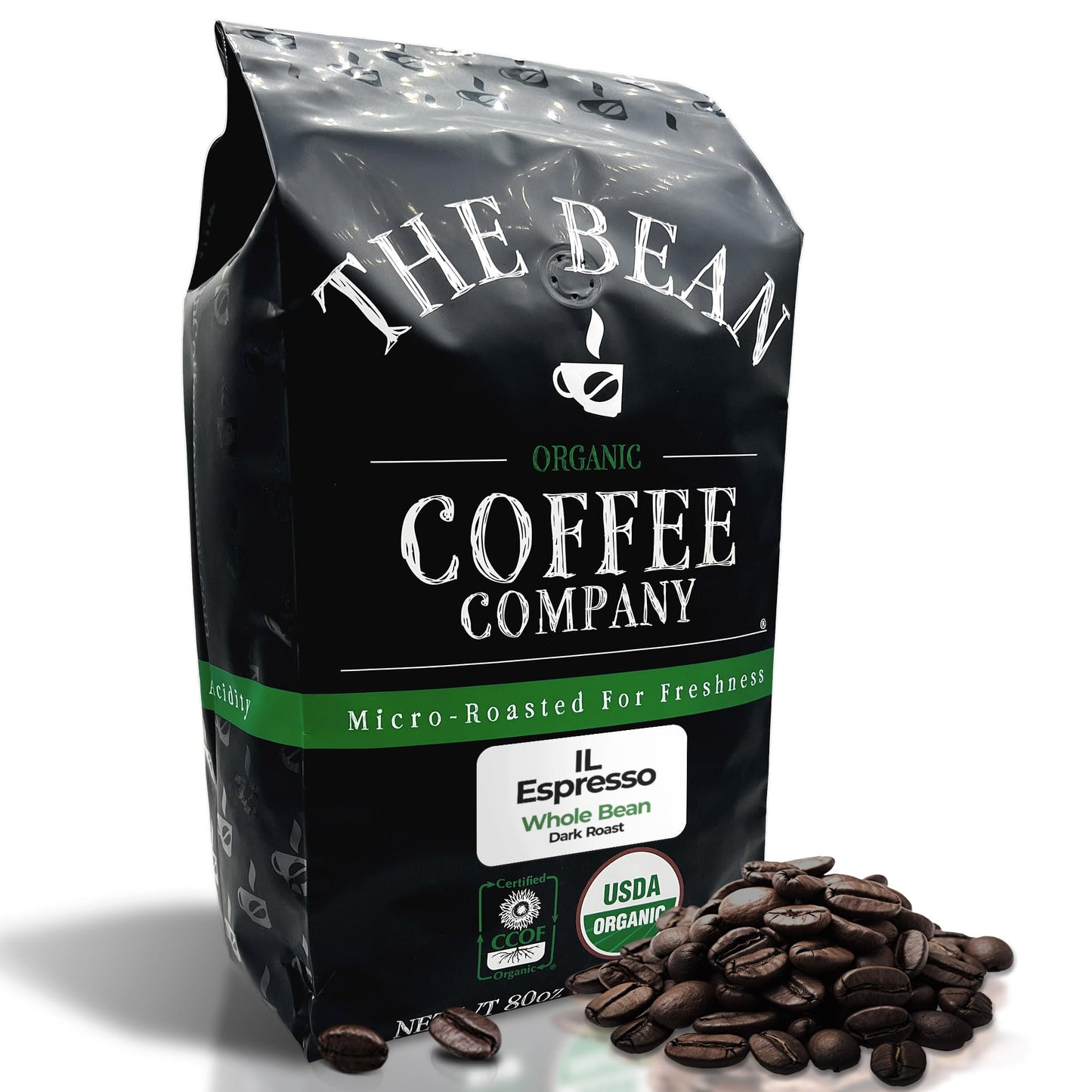The Bean Organic Coffee Company Il Espresso, Classic Dark Roast, Whole Bean Coffee, 5-Pound Bag