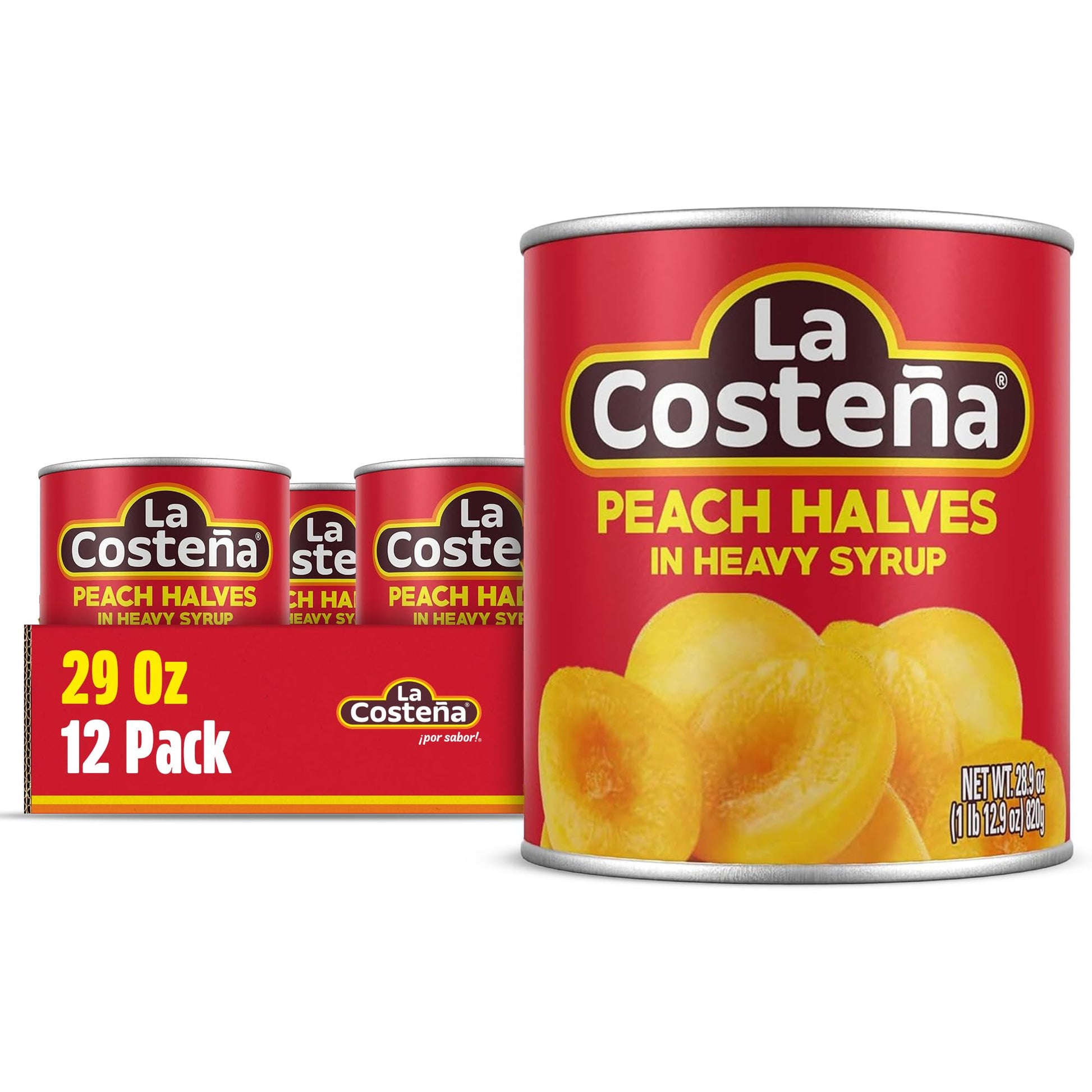 La Costea Canned Peaches in Heavy Syrup - Canned Peach Halves for Fruit Salad  Pie Filling  Cobbler  Preserves & Cut Fruit Cups - Bulk Pantry Food - 29 oz  12 Pack