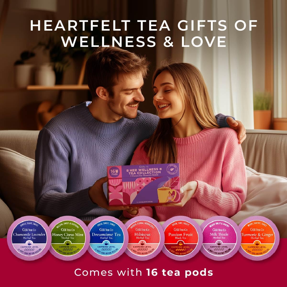 Gya Tea Co Her Wellness Tea Pod Collection Gift Set (16 Count) - Different Flavors Assorted Variety Pack