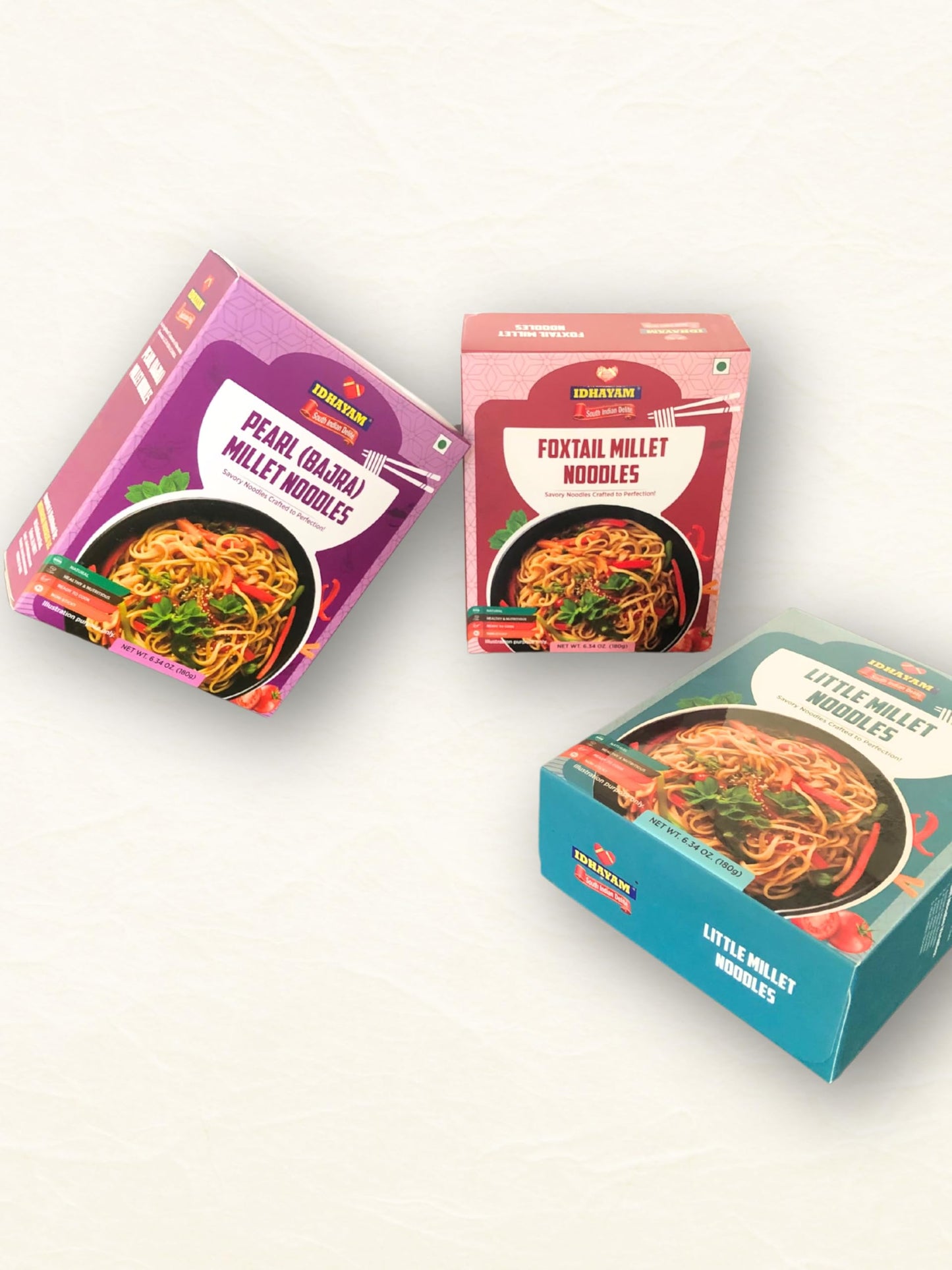 Millet Noodle Trio Pack - Little Millet, Pearl Millet (Bajra), & Foxtail Millet - 540G 3X180G - No Maida, High Protein & Fiber,