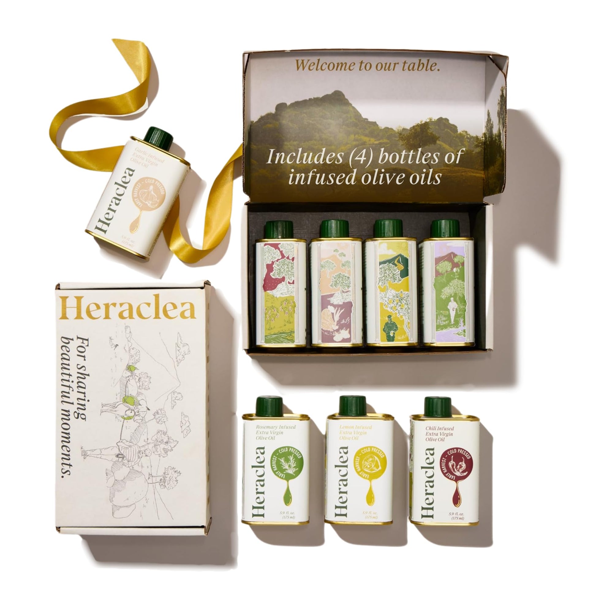Heraclea Aegean Flavors Gift Box - 4 Infused Olive Oils - 5.9oz Bottles - Extra Virgin Olive Oil - Organic - Cold Pressed