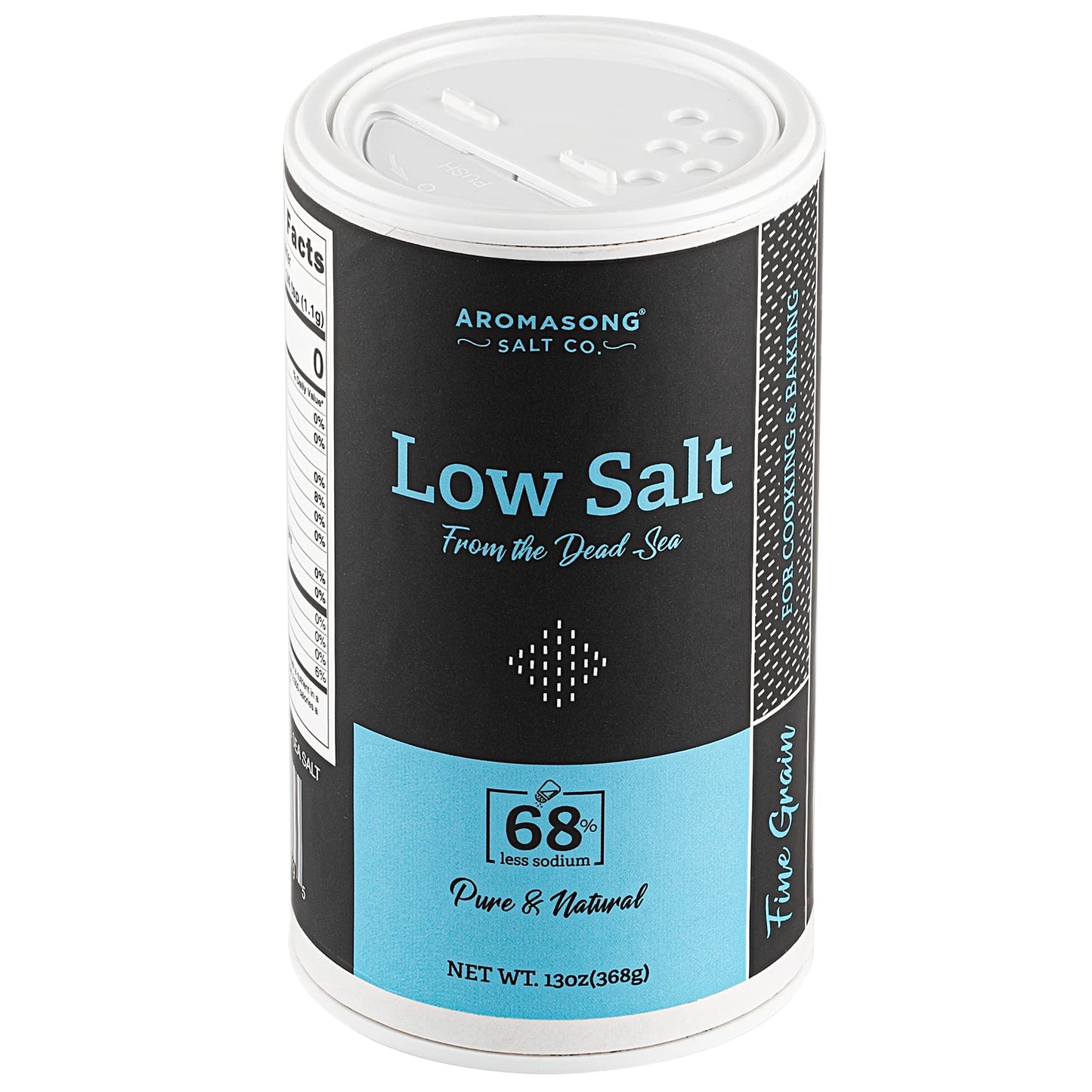 Aromasong Low Sodium Sea Salt 13 Oz. Salt Shaker 100% Natural Fine Grain Dead Sea Potassium Chloride With Dead Sea Salt.