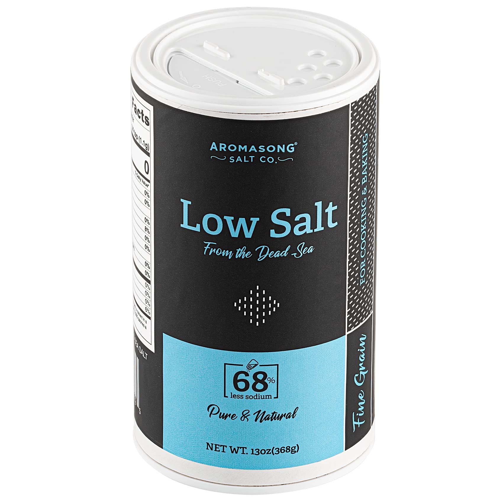 Aromasong Low Sodium Sea Salt 13 Oz. Salt Shaker 100% Natural Fine Grain Dead Sea Potassium Chloride With Dead Sea Salt.