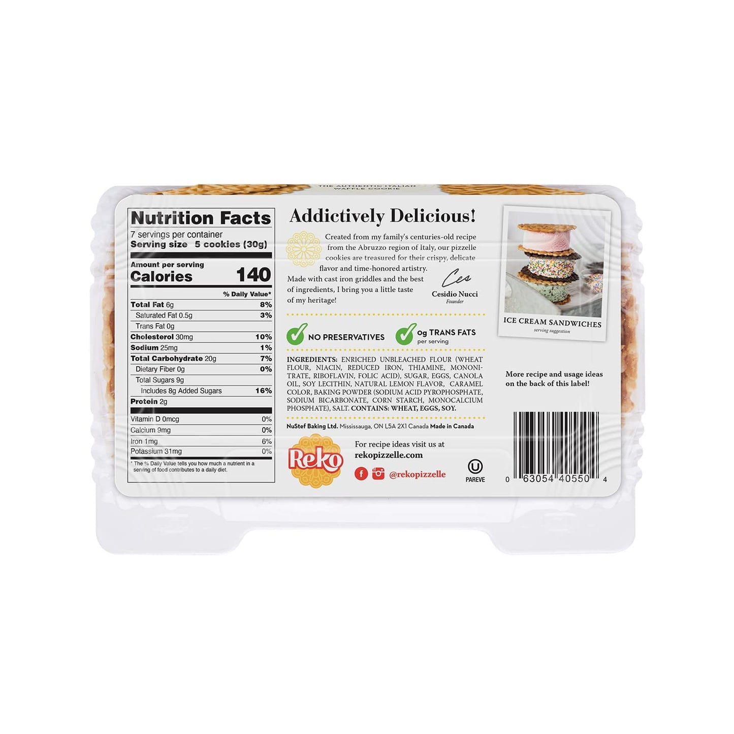 Reko Pizzelle Authentic Italian Style Waffle Cookie, Lemon, 7 Ounce (Pack of 12)