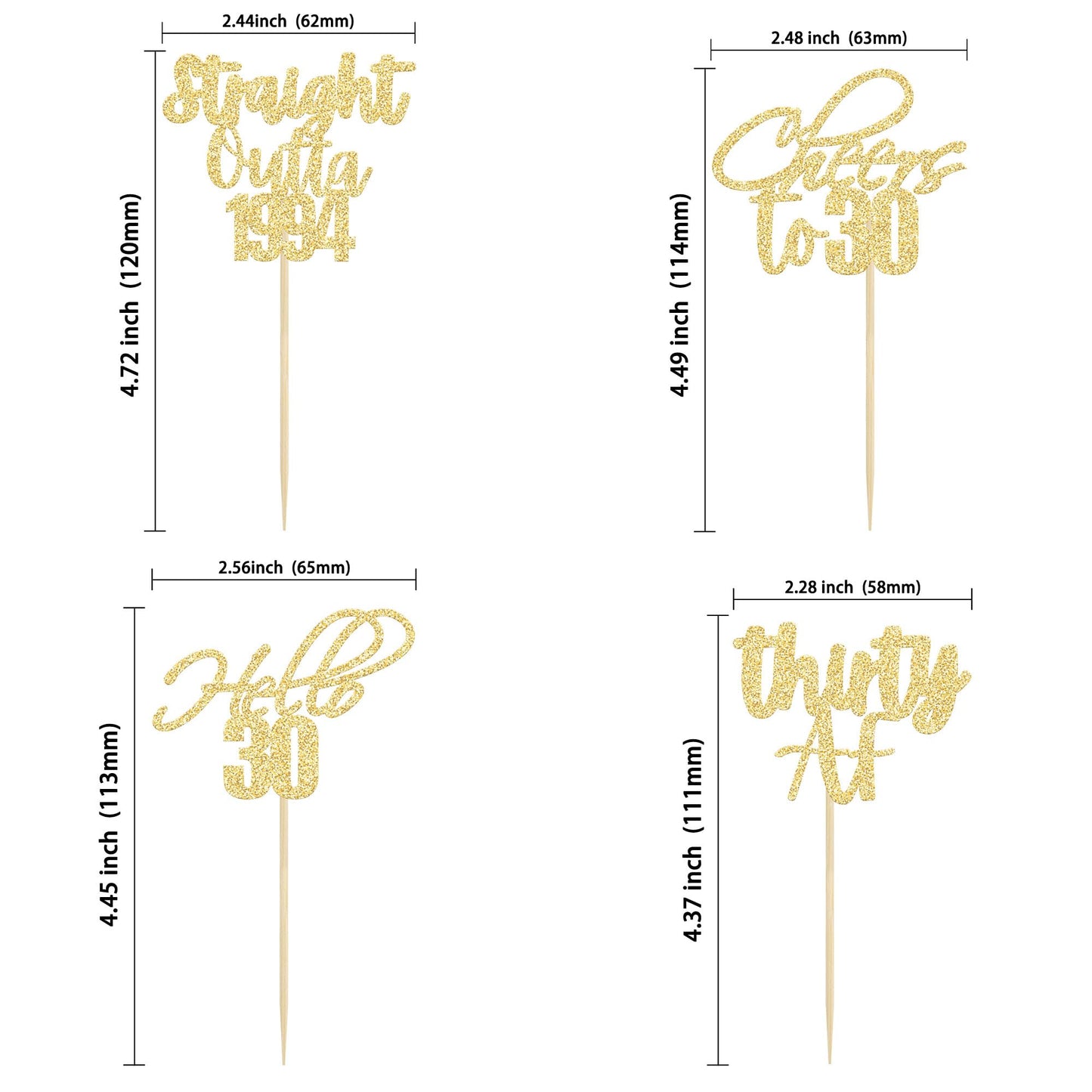 Gyufise 48 Pack Gold Glitter Hello 30 Cupcake Toppers Glitter Thirty Cheers To 30 Straight Outta 1994 Cupcake Picks For 30Th Bir