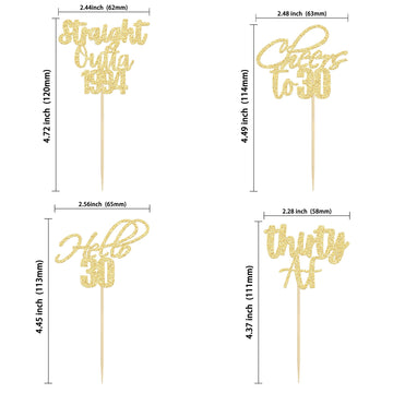 Gyufise 48 Pack Gold Glitter Hello 30 Cupcake Toppers Glitter Thirty Cheers To 30 Straight Outta 1994 Cupcake Picks For 30Th Bir