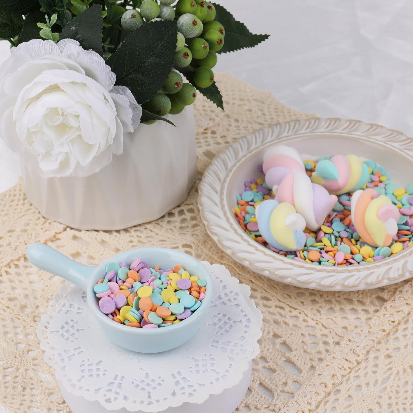 Pastel Confetti Sprinkle For Cake Decorating, Mix Rainbow Flat Round Sugar, Ideal For Cookie, Macaron, Cupcake, Ice Cream Topper
