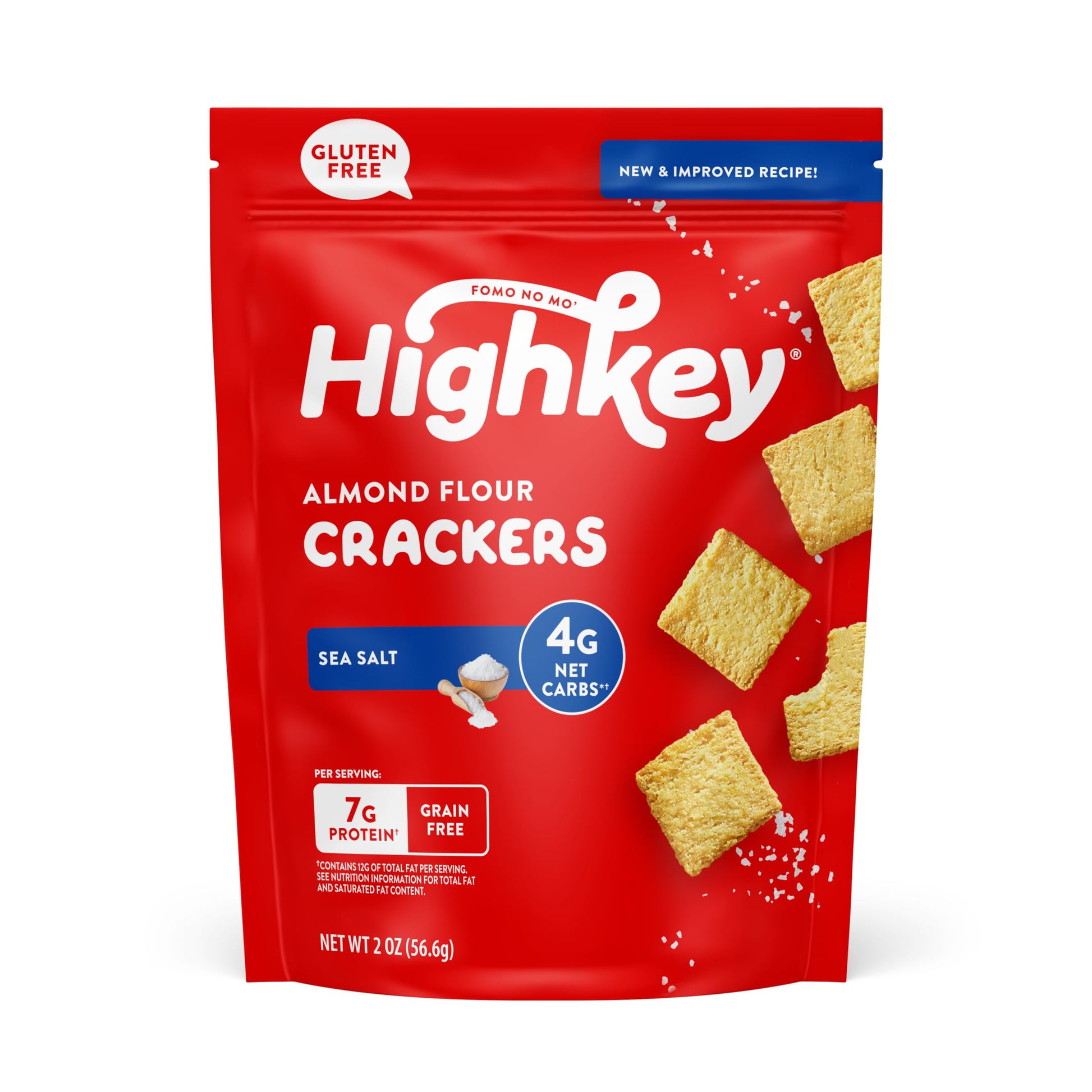 HighKey Almond Flour Sea Salt Crackers, Gluten Free and Grain Free, Low Carb High Protein Keto Snack, Zero Sugar, 2 oz Bags (Pac