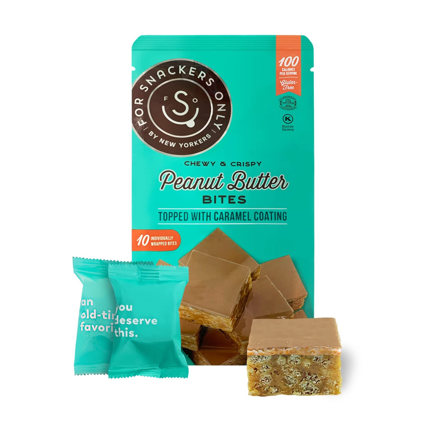 For Snackers Only Peanut Butter Bites - Gluten Free, Vegan, Non-Dairy, 100 Calorie Snack, 8 Individually Wrapped Pieces