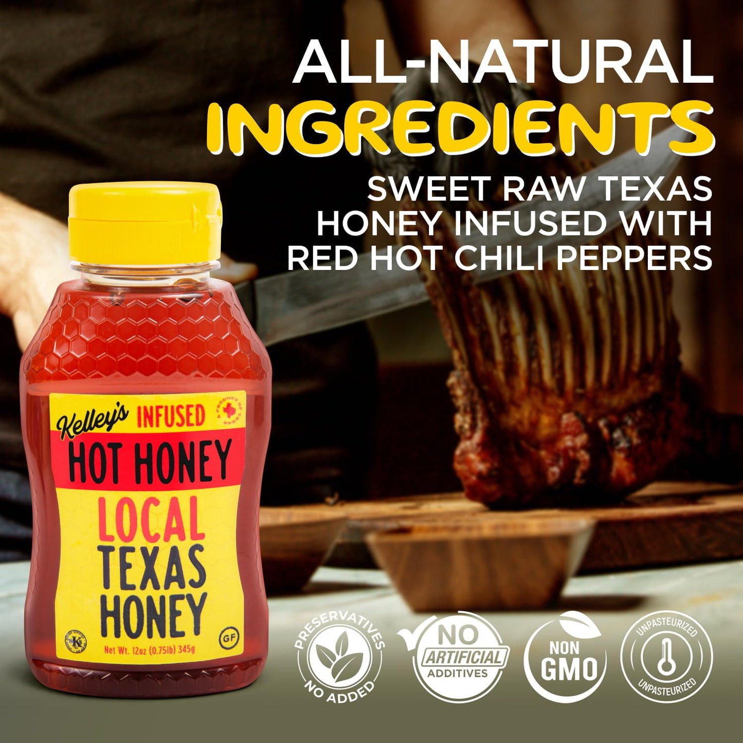 Kelley'S Hot Honey, 12 Oz - 100% Unfiltered Raw Honey Infused With Chili Pepper - Rich Flavor For Bbq, Fried Chicken, Pizza, Cha