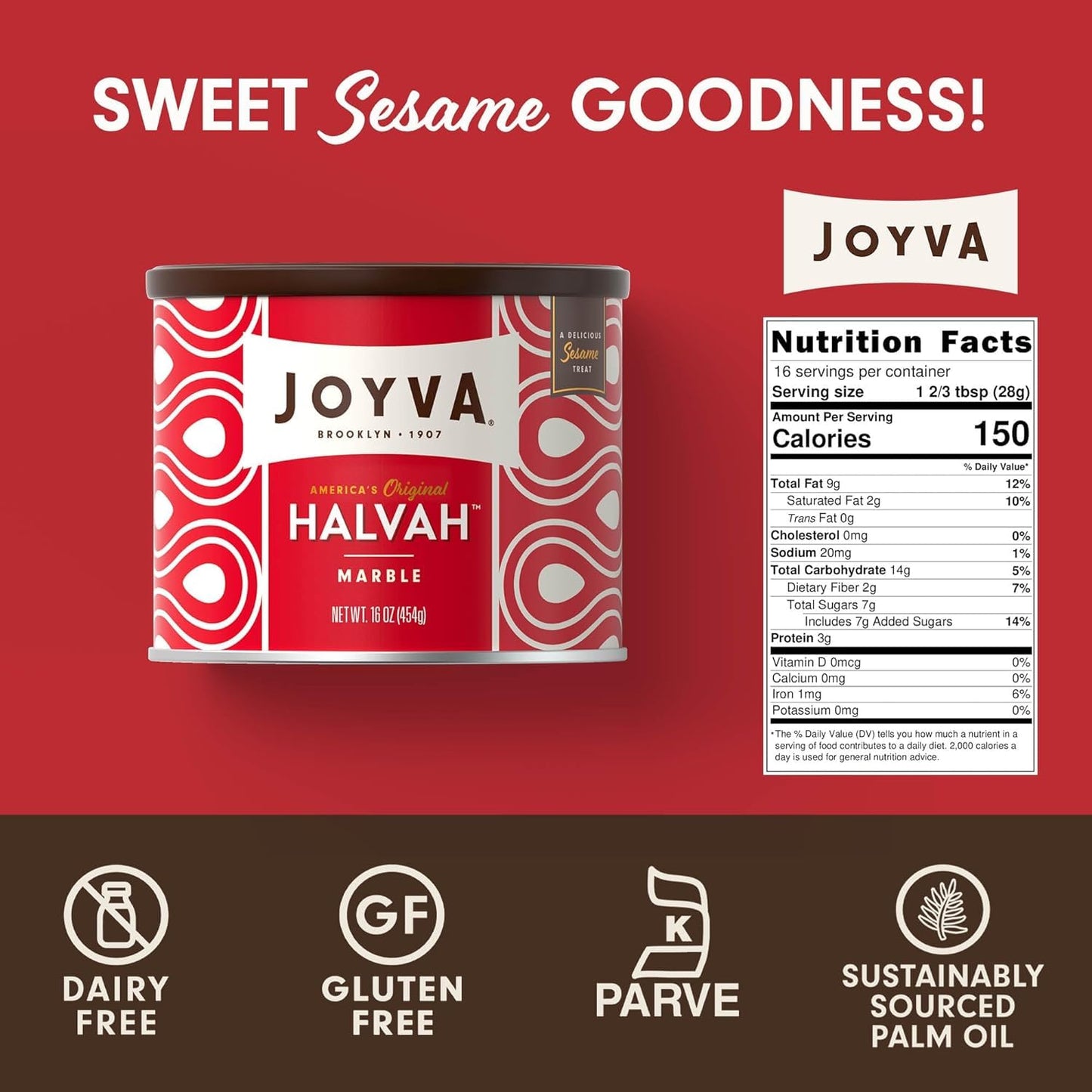 Joyva Halvah - Marble, 16oz | A Delicious Sesame Treat | Dairy Free, Gluten-Free & Kosher Parve | Handcrafted in Brooklyn (Pack