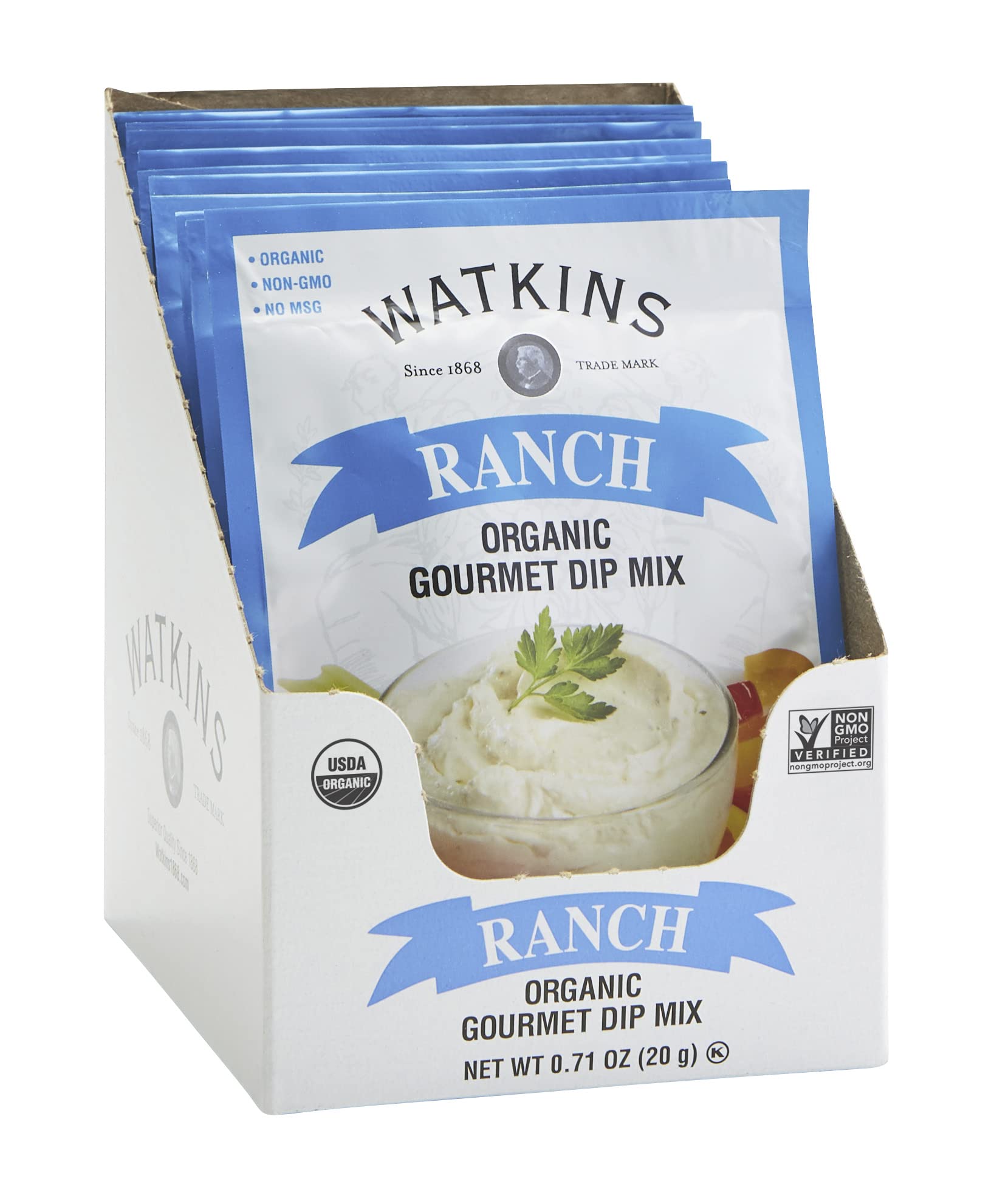 Watkins Organic Gourmet Dip Mix, Ranch, 0.71 Oz. Packets, 12-Pack