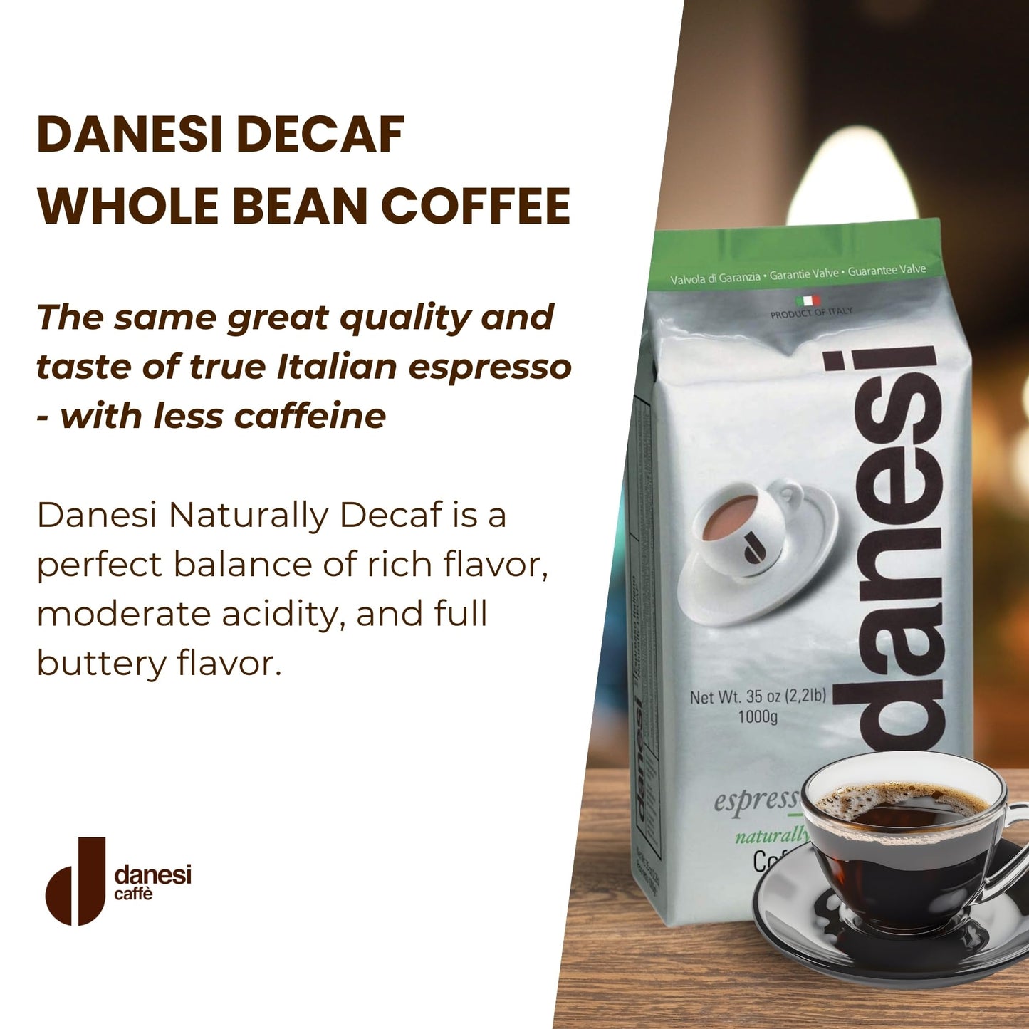 D DANESI CAFFÈ Espresso Coffee Beans - Decaf Medium Roast - 35.2 Ounce (Pack of 1) - Model 8000 1350 90008