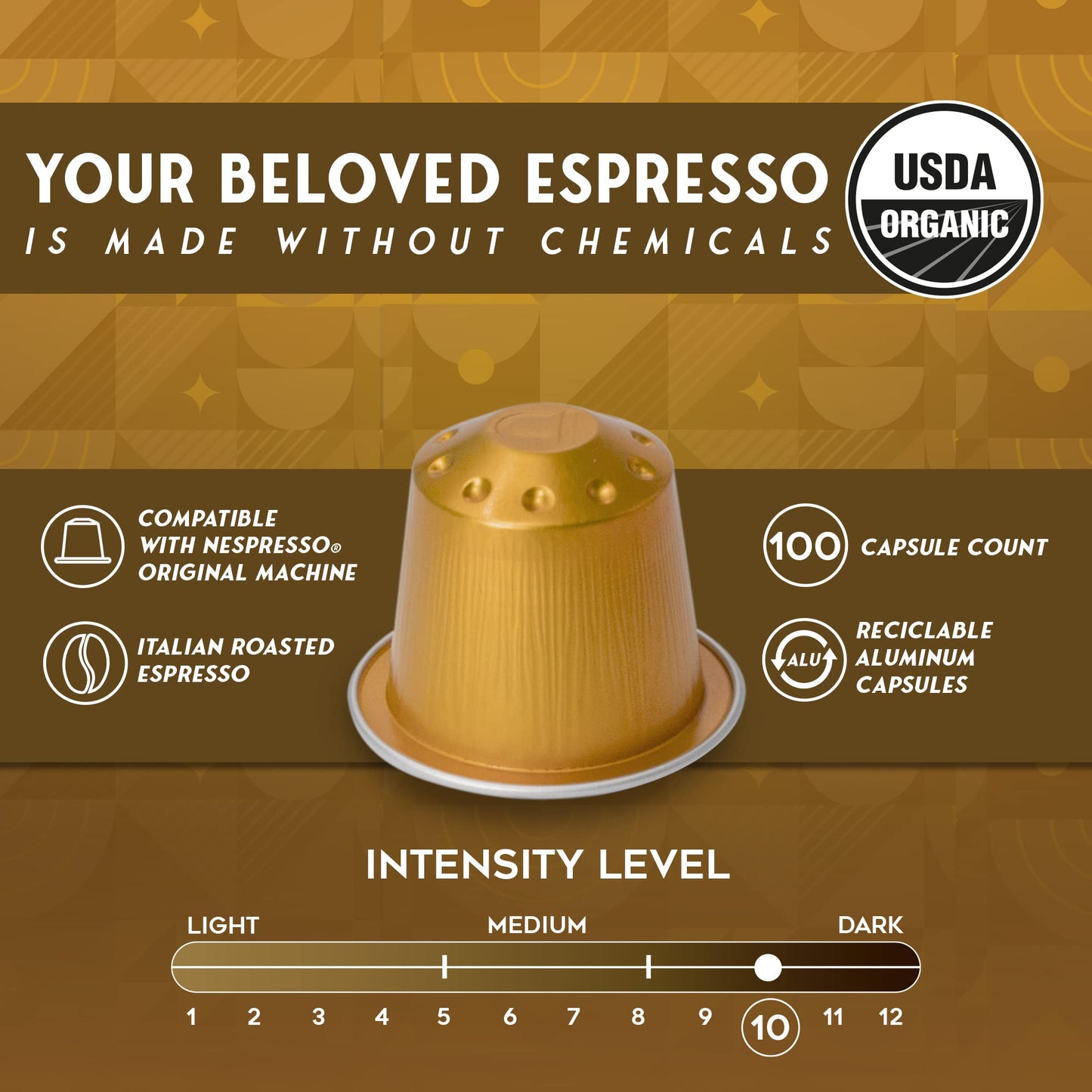 Espressoro Organic Coffee compact pieces, 100 Count Variety Pack, Compatible with Espresso Machines, Aluminum Pods