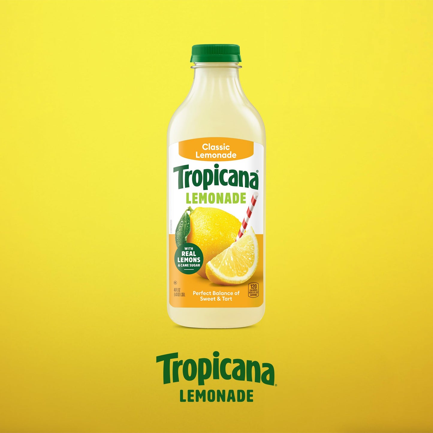 Tropicana Classic Lemonade, Made with Real Lemons, 46 fl oz Bottle