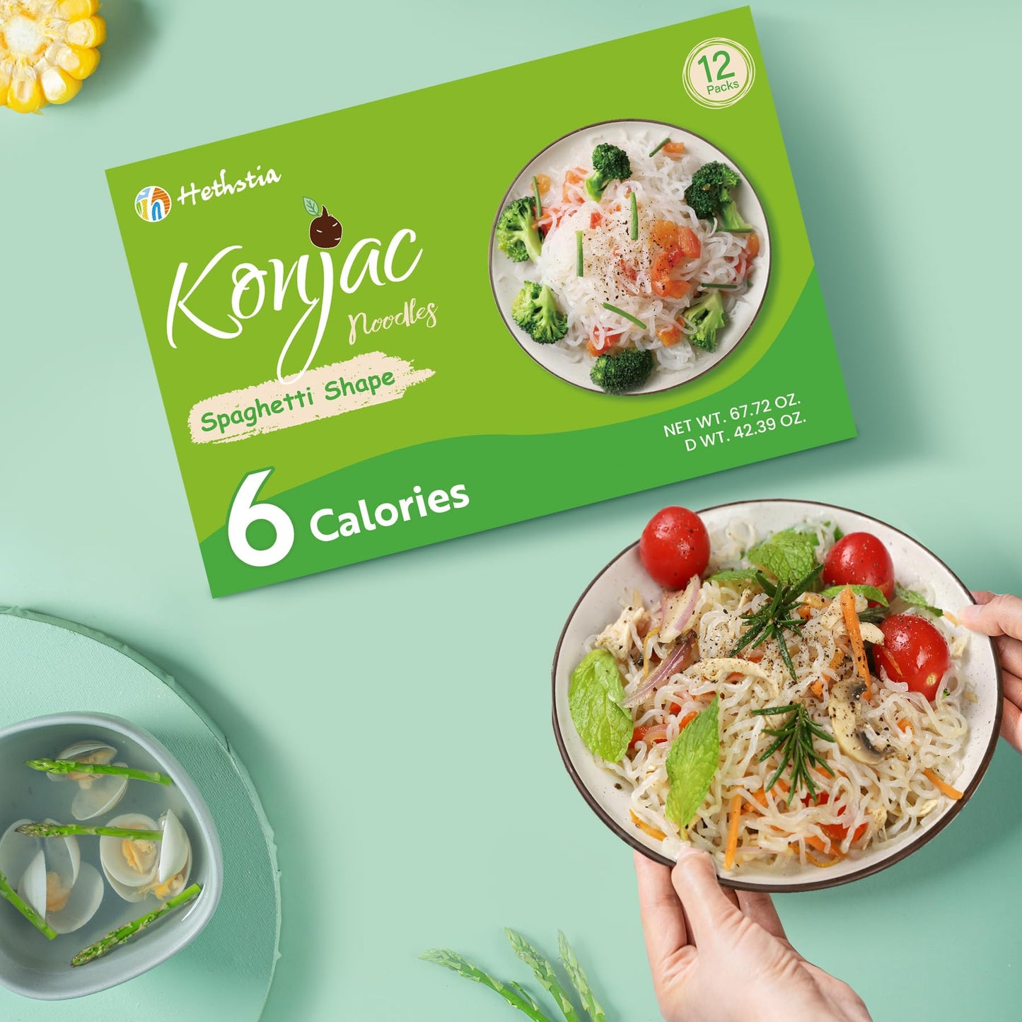 Hethstia Konjac Noodle, 12 Packs Keto Shirataki Noodle Spaghetti, Low Carb Pasta, Low Calorie, Vegan, Gluten Free, Sugar Free, R