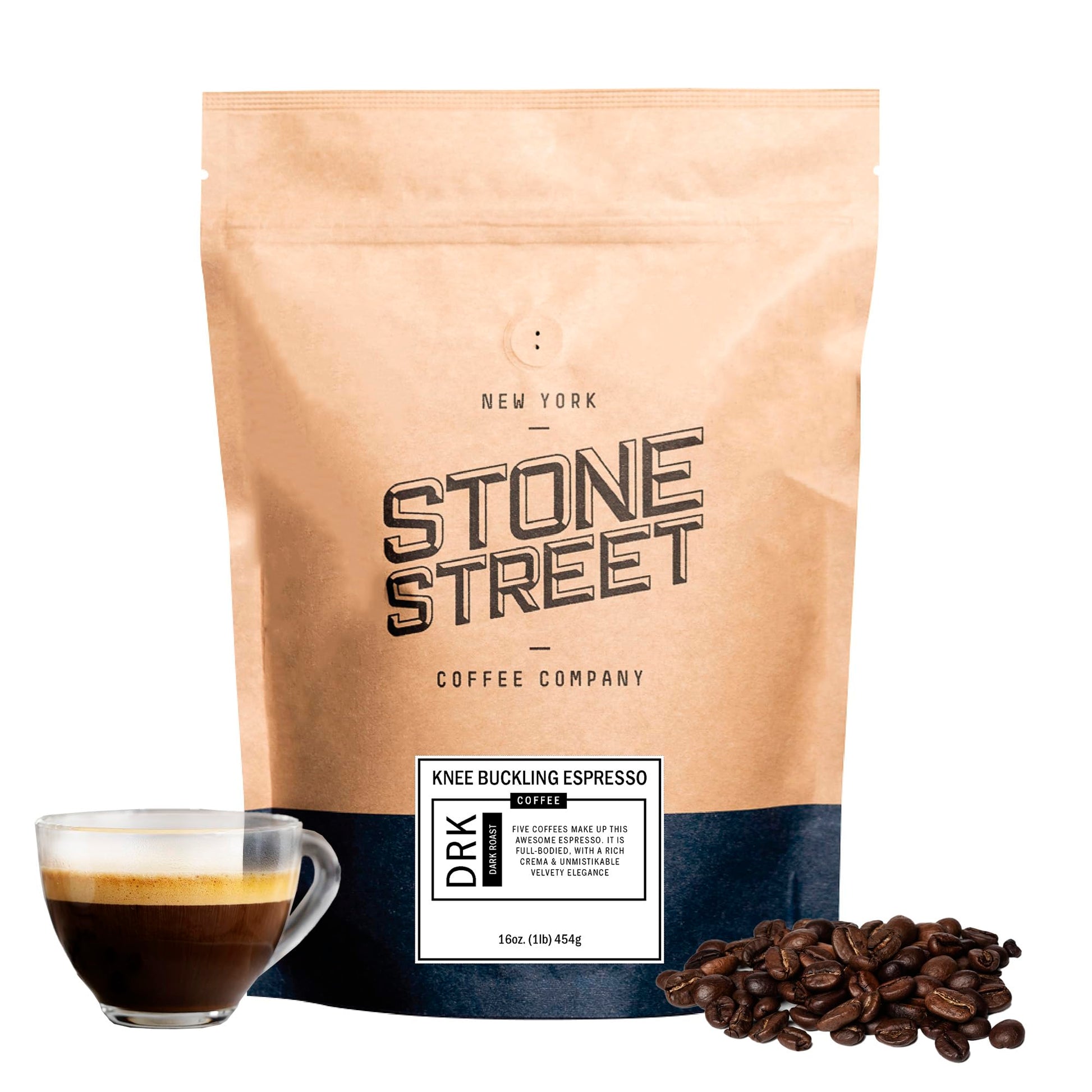 Stone Street Espresso Beans, High Caffeine Dark Roast, Whole Bean, 16 Ounce