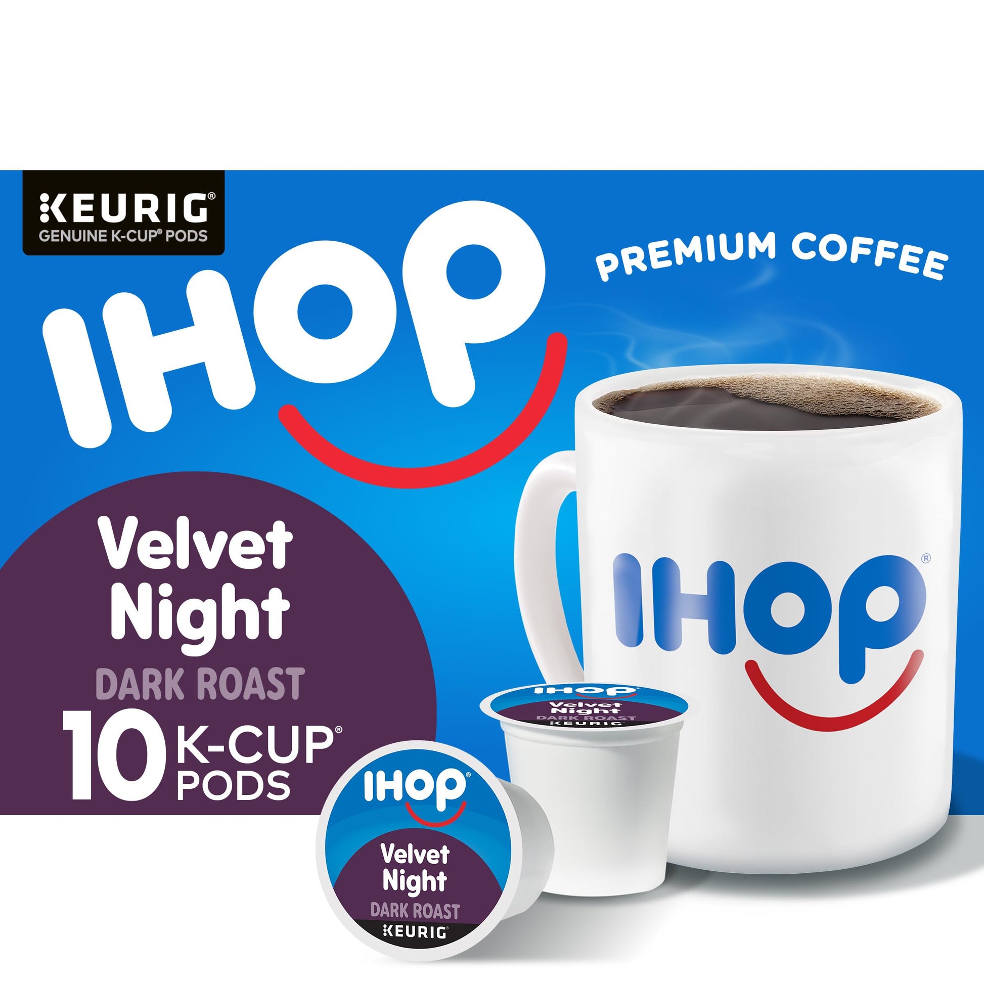 IHOP Velvet Night Dark Roast Coffee Pods, 10 Count Box, Keurig K-Cup Compatible