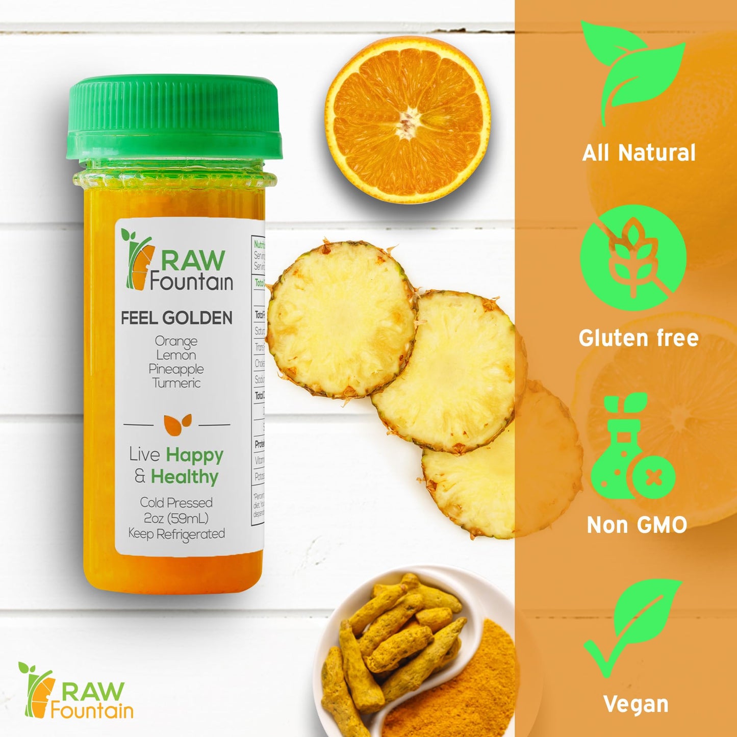 Raw Fountain Immunity Shots - Cold Pressed, All Natural, 20 Pack, 2 Fl Oz Each, No Artificial Flavors or Preservatives